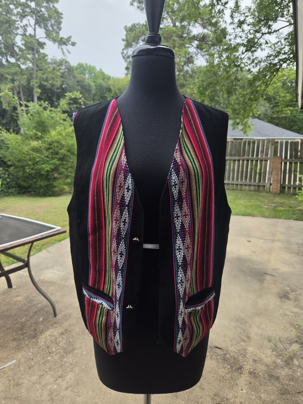 Black Vest with Colorful Bolivia Aguayo Trim